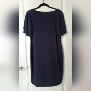 Tiana B. 8/M solid navy blue knee length tiered sleeve boat neck dress